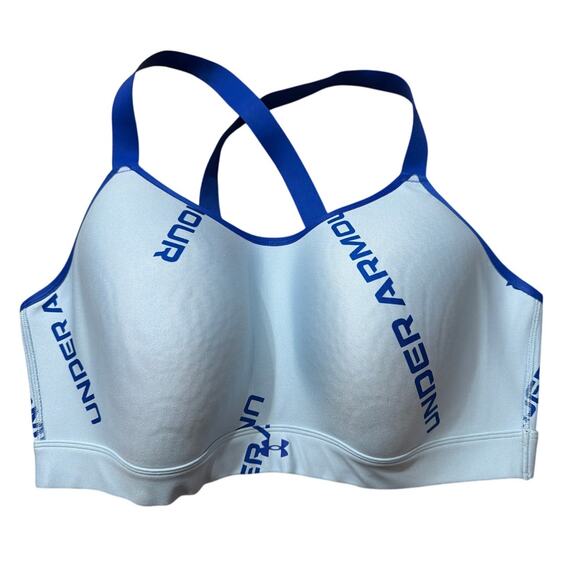 Under Armour Womens Plus Size Blue UA Continuum Mid Print Sports Bra Size 3X New - Picture 1 of 5